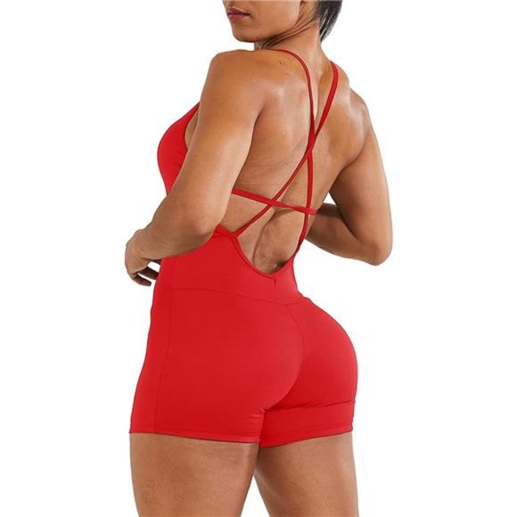 Pants - Sexy Womens Criss Cross Blackless Workout Jumpsuit Sleeveless One-Piece Bodycon